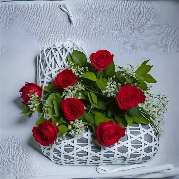 ramo de 7 rosas con paniculata